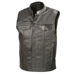 SOA Men’s small Black Premium Leather Club Style Motorcycle Vest BZ6210